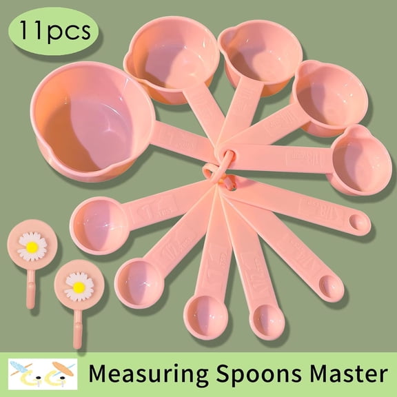 GVDCC-Pink Measuring Cups and Measuring Spoons Set of 11pcs,Cute Plastic Accurate Tablespoon,Kitchen Ingredient Measure Tools,Good Gift for Cooking and Baking