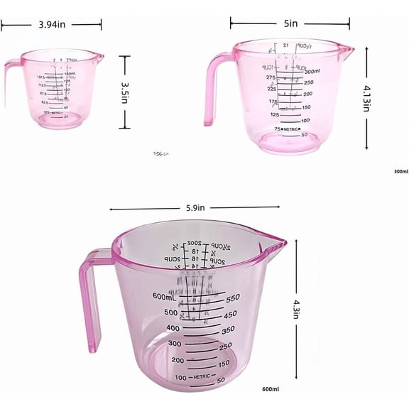 GVDCC-Pink Measuring Cups Set - 3pc 150ml/300ml/600mlLiquid Measuring Cups for Baking & Cooking with Multiple Scales, with Handle and Triangle MouthCute Pink Kitchen Accessories