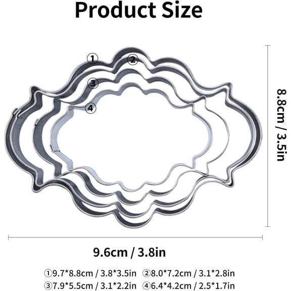 GVDCC-Plaque Frame Cookie Cutter 4Pcs/Set, Stainless Steel Pastry Biscuit Cookie Cutter Set Fondant Pancake Cutters Mold (Style 1)