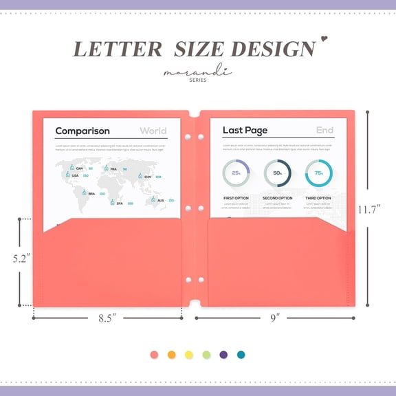 GVDCC-Plastic Folders with 2 Pockets, Fit for 3 Ring Binder, Letter Size, Primary Colors, 12 Pack