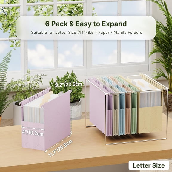 GVDCC-Plastic Hanging File Folders Letter Size, 6 Pack Expandable File Folders with Heavy Duty 4 Inch Expansion, File Folders Hanging Organizers for Bulky Files & Medical Charts - Assorted Colors