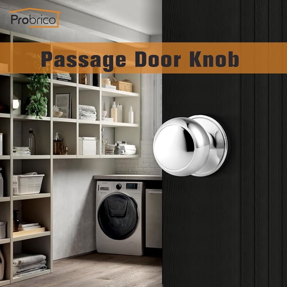 GVDCC-Polished Chrome Passage Door Knob, Interior Door Lock for Hallway Closet, Keyless Round Ball Knob Handle, No Locking, 1 Pack