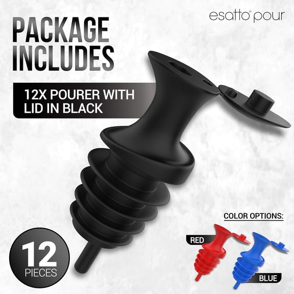GVDCC-Pour and Seal, Plastic Bottle Pourers with Built in Lid Easy and Precise Pouring, Lid for Storing and Healthy Practices, Professional Bar Tool, Pack of 12 Pieces Wine Stopper Pourer (Black)