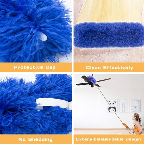 GVDCC-Professional Microfibre Dusters for Cleaning - Extendable 30-81" Cobweb Remover Kit with 3 Washable Heads, Bendable Design for High Ceilings, Fans & Hard-to-Reach Areas