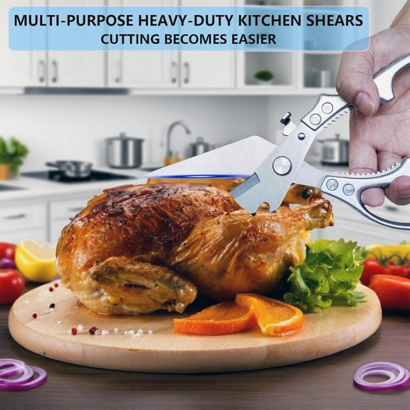 GVDCC-Professional Poultry Shears Heavy Duty Multifunctional Kitchen Scissors with 2 Extra Springs, Kitchen Shears with Safety Lock & Non-Slip Handle for Chicken,Fish,Veggies, Dishwasher Safe