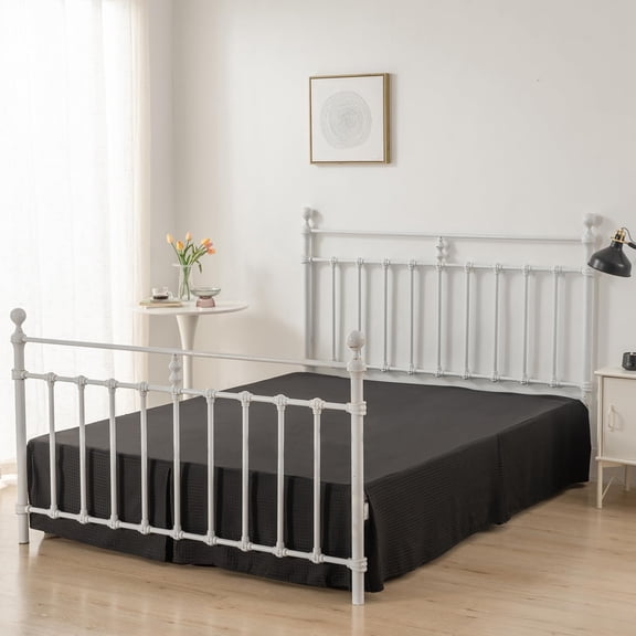 GVDCC-Queen Bed Skirt, Pleated Waffle Weave Bed Skirt with Split Corners, Tailored Dust Ruffle 14 Inch Drop Easy Fit, Machine Washable (Black, Queen - 14" Drop)