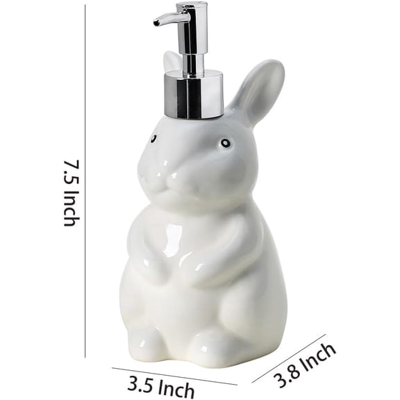 GVDCC-Rabbit Ceramic Soap Dispenser with Plastic Pump, Refillable Lotion Bottle