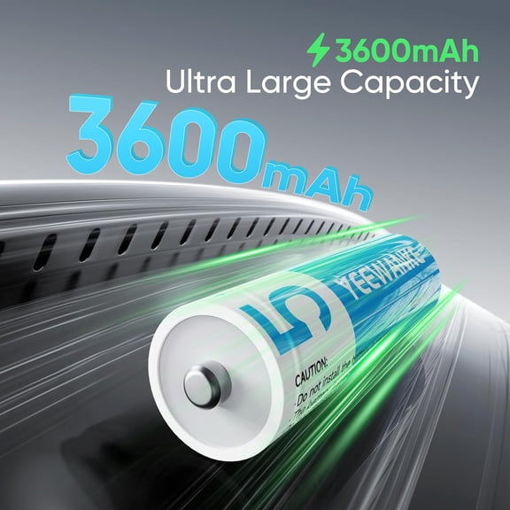 GVDCC-Rechargeable AA Batteries with Charger, 8 Pack 8 Slot 1.5V High Power 3600mWh Lithium Double A Battery Rechargeable, Li-ion AA Battery with 2000+ Cycle Times, Fast Charging Storage Box