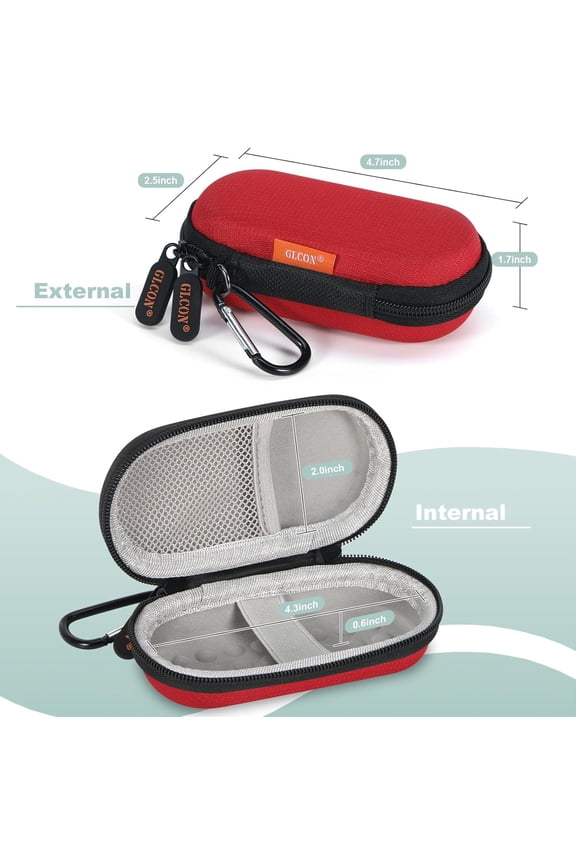 -Red Mini Portable Case for Kardiamobile EKG Heart Monitor, Hearing Aids, In Ear Monitor - Small IEM Carrying Case Hard Earbud Pouch for Wired Earbuds, Earpods, Earplug, Keychain, Coin, Cable