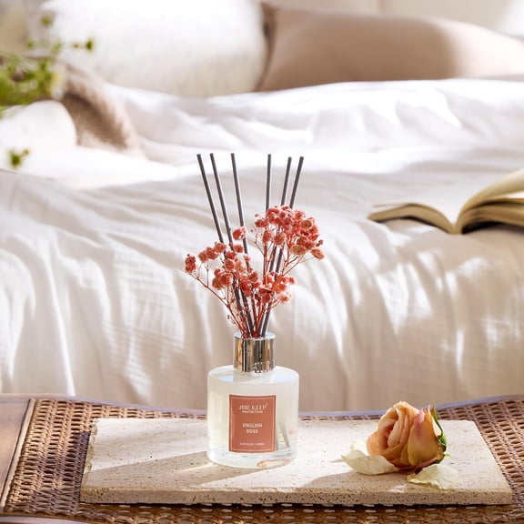 GVDCC-Reed Diffuser Set,3.38 fl oz (100 ml) - English Rose Oil Diffusers with 8 Reed Sticks, Home Fragrance Reed Diffuser for Bathroom Shelf Decor