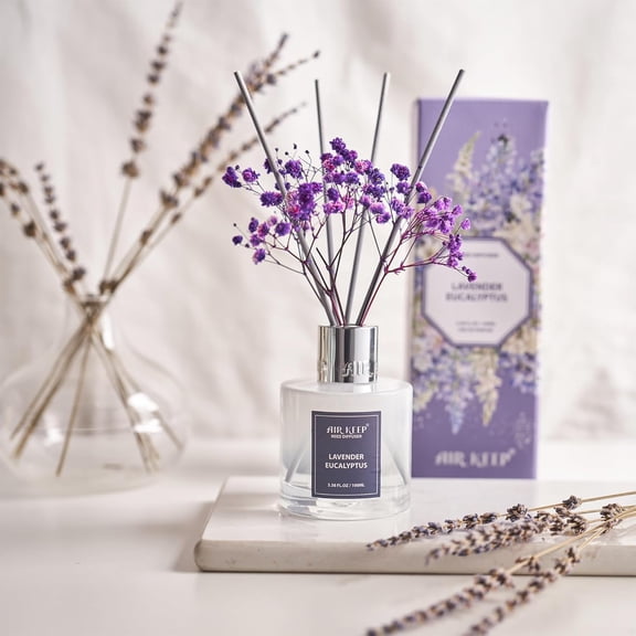 GVDCC-Reed Diffuser Set,3.38 fl oz (100 ml) - Lavender Eucalyptus Oil Diffusers with 8 Reed Sticks, Home Fragrance Reed Diffuser for Bathroom Shelf Decor