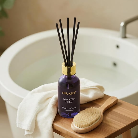 GVDCC-Reed Diffuser Set, 3.38 fl oz (100 ml) - Lavender Field Oil Diffusers with 8 Reed Sticks, Home Fragrance Reed Diffuser for Bathroom Shelf Decor