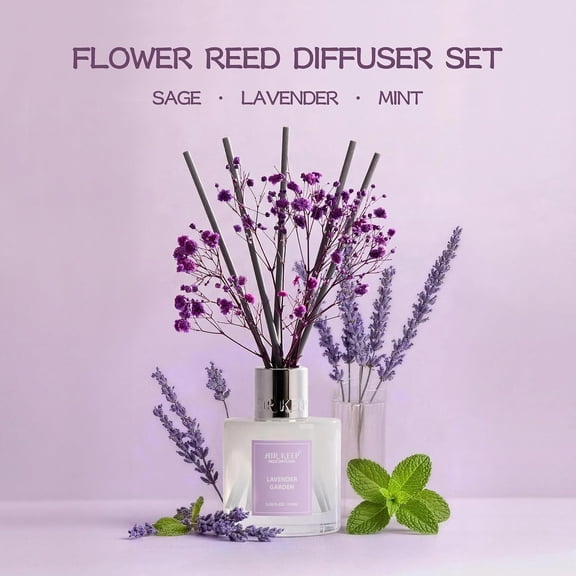 GVDCC-Reed Diffuser Set,3.38 fl oz (100 ml) - Lavender Garden Oil Diffusers with 8 Reed Sticks, Home Fragrance Reed Diffuser for Bathroom Shelf Decor