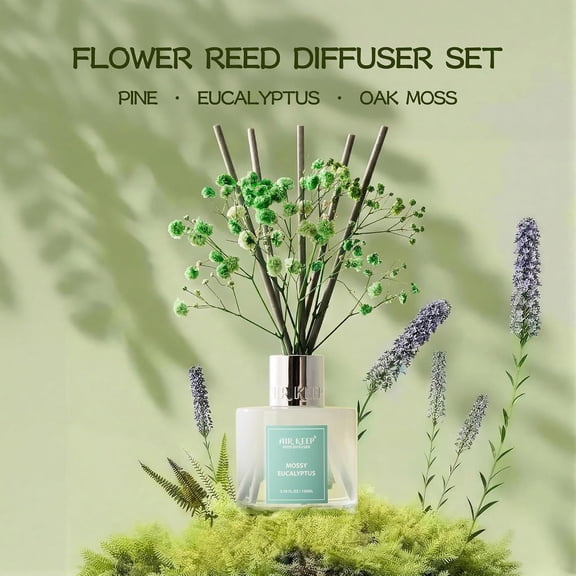 GVDCC-Reed Diffuser Set,3.38 fl oz (100 ml) - Moss Eucalyptus Oil Diffusers with 8 Reed Sticks, Home Fragrance Reed Diffuser for Bathroom Shelf Decor