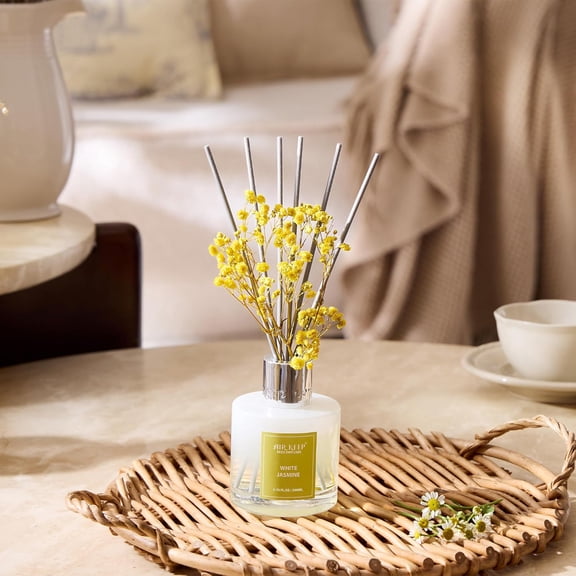 GVDCC-Reed Diffuser Set,6.76 fl oz (200 ml) - White Jasmine Oil Diffusers with 8 Reed Sticks, Home Fragrance Reed Diffuser for Bathroom Shelf Decor