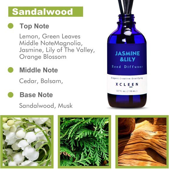 GVDCC-Reed Diffuser Set- Jasmine & Lily Scented Diffuser with 6 Rattan Sticks, Long Lasting Reed Diffusers for Home Bathroom Shelf Decor-3.7oz