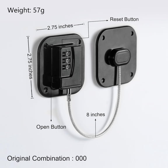 GVDCC-Refrigerator Lock, Heavy Duty Fridge Lock, Combination Lock for Refrigerator Cabinets, Drawers, Safety, Easy Install No Keys Needed (Black-1Pack)