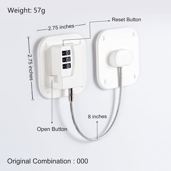 GVDCC-Refrigerator Lock, Heavy Duty Fridge Lock, Combination Lock for Refrigerator Cabinets, Drawers, Safety, Easy Install No Keys Needed (White-1Pack)