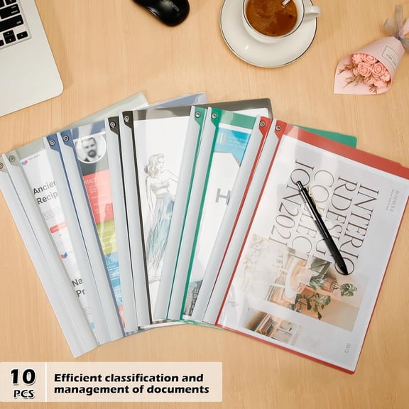 GVDCC-Report Covers with Swing Clip, 10 Pack Clear Front Presentation folders for A4/Letter Size, 8.9'' x 11.9'', 40 Sheet Capacity, No Punch Needed (Multicolor)