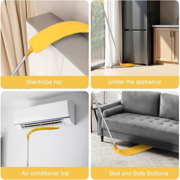 GVDCC-Retractable Gap Dust Cleaner Brush with Long Handle 30 to 100 inches, Cleaning Tools with 2 Microfiber Dusting Cloths, Extendable Duster for Cleaning Under Refrigerator Sofa Couch Bed Furniture
