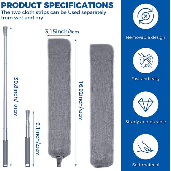 GVDCC-Retractable Gap Dust Cleaner Cleaning Tools with 2 Microfiber Dusting Cloths Long Handle 60inches Washable and Retractable Duster Brush for Cleaning Under Appliances Furniture Couch Fridge