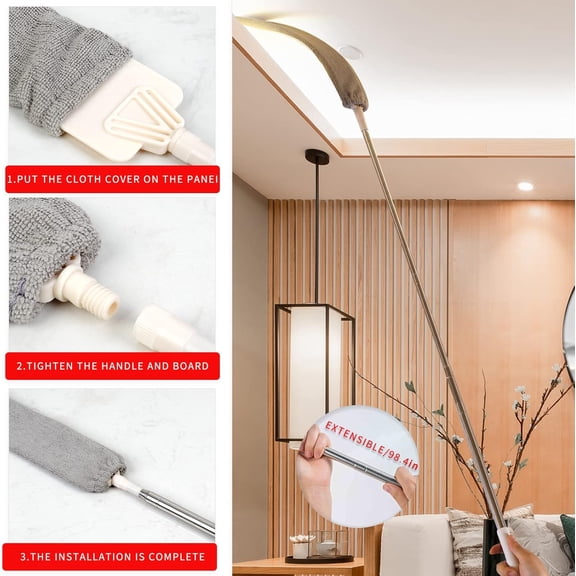 GVDCC-Retractable Gap Dust Cleaner, Microfiber Hand Duster Cleaning Tools, with 2 Washable Dusting Cloths and Long Handle Retractable Duster Brush for Under Fridge & Appliances Duster