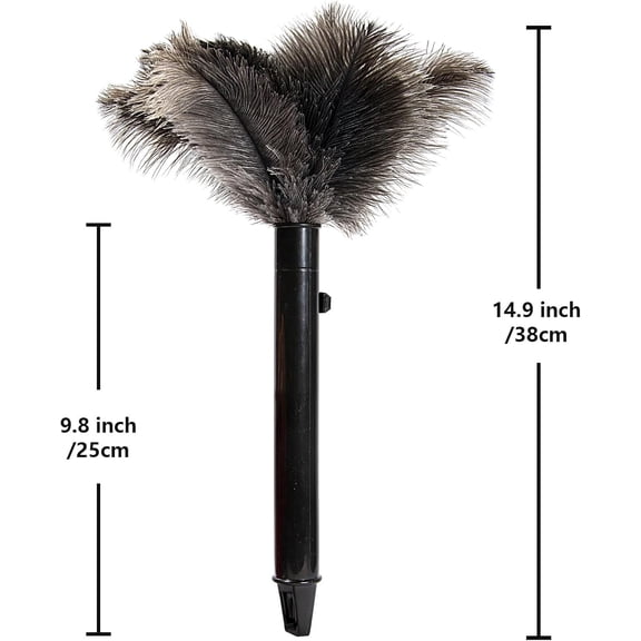 GVDCC-Retractable Ostrich Feather Duster for Cleaning, Fluffy and Natural Feather Duster with Retractable Handle Reusable Eco-Friendly Handheld Cleaning Supplies (15 inch)