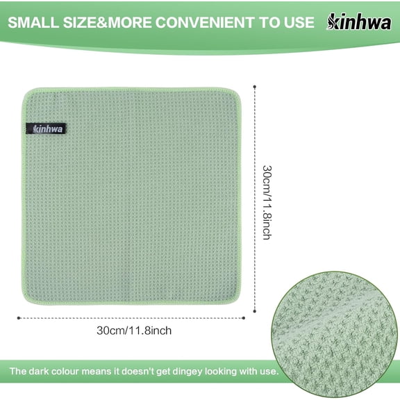 GVDCC-Reusable Microfiber Cleaning Cloth, Lint Free Quick Dry Absorbent Dish Cloths, No Odor Kitchen Towels, Tea and Bar Towels Set, Green, 12 x 12 Inches, 6 Pack