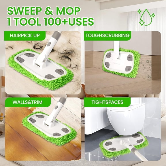 GVDCC-Reusable Microfiber Floor Mop System, Wet & Dry Sweeper Kit, Includes 1 Sweeper Handle, 3 Washable Chenille Mop Pads, Dry & Wet Use for Hardwood, Tile, and Laminate Floor