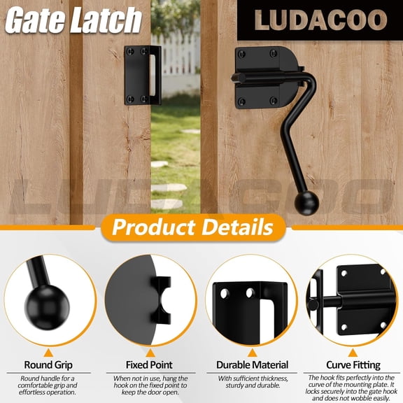GVDCC-Rocker Slide Bolt Gate Latch, Heavy Duty Door Lock Hook Style, Slide Bolt Latch for Outdoor Wooden Barn GateErgonomic Round Handle Grip, Rust-Resistant Metal Gate Hardware, 1 Pack