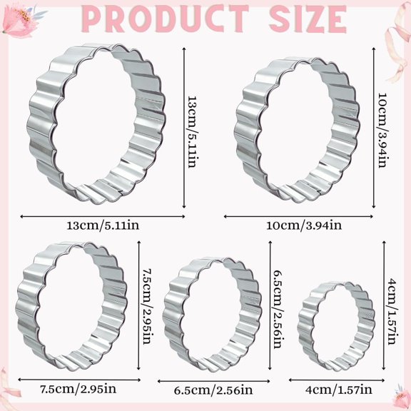 GVDCC-Round Cookie Cutter Set - 5 Pieces, With Wavy Edges, Made of Stainless Steel, Suitable for Making Cookies and Donuts, Perfect for Kitchen Baking