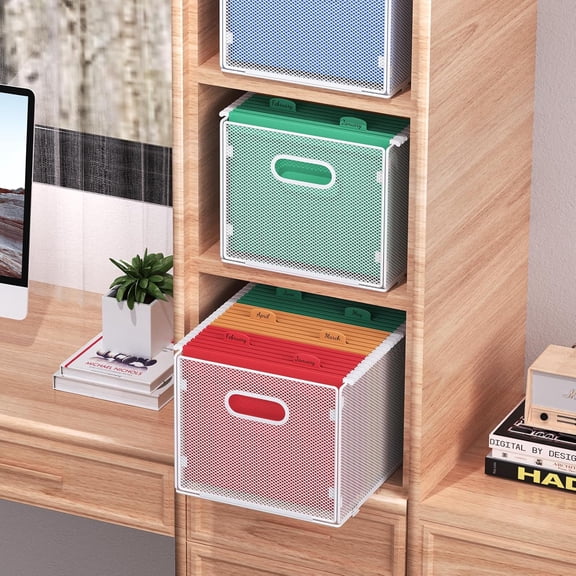 GVDCC-Samstar Hanging File Organizer, Mesh File Folder Organizer Crate Cabinet Inserts Storage Box, Letter Size,White
