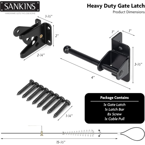 GVDCC-Self-Locking Gate Latch with Spring Cable Pull for Wooden Fence Gate Heavy Duty, Post Mount Automatic Gravity Lever Gate Fence Door Latches for Wooden Fence Secure Pool Garden Shed, Black