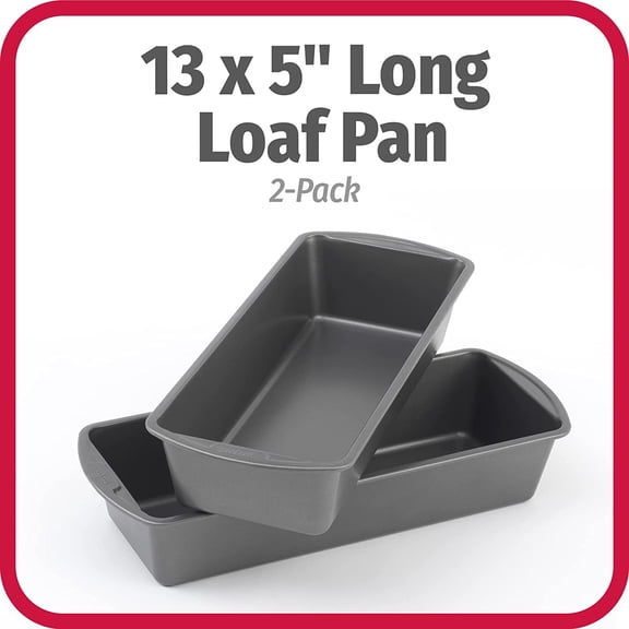 GVDCC-Set of 2 Extra Large 13" x 5" Nonstick Steel Bread Loaf Pans, Gray - Set of Two Loaf Pans, Even Heat Distribution, Scratch-Resistant Nonstick Coating, Durable Construction, Easy to Clean