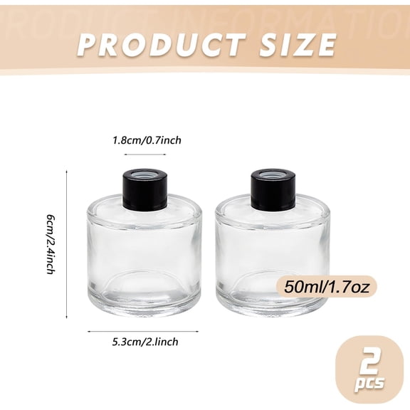 GVDCC-Set of 2 Glass Essential Oils Diffuser Bottles Fragrance Bottle Jars Containers for DIY Replacement Reed Diffuser Sticks Sets Essential Oils Crafts Decor (50ML Black Cap)