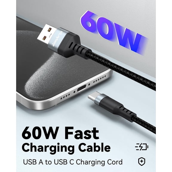 GVDCC -Short USB A to USB C Cable 3 inch 2Pack, 60W Fast Charging Type-C Cord, USBA 2.0 480Mbps Data Transfer Braided Compatible with Travel Power Bank, iphone17/16/15, Galaxy, Pixel, iPod Pro, SSD