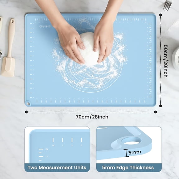 GVDCC-Silicone Baking Mat 28x20 Inches | Extra Thick Dough Rolling Mat with Measurements and Edge Heightening | Non-Stick Food Grade Pastry Mat for Pastry, Bread, Cookies, Pizza, Fondant & Pasta