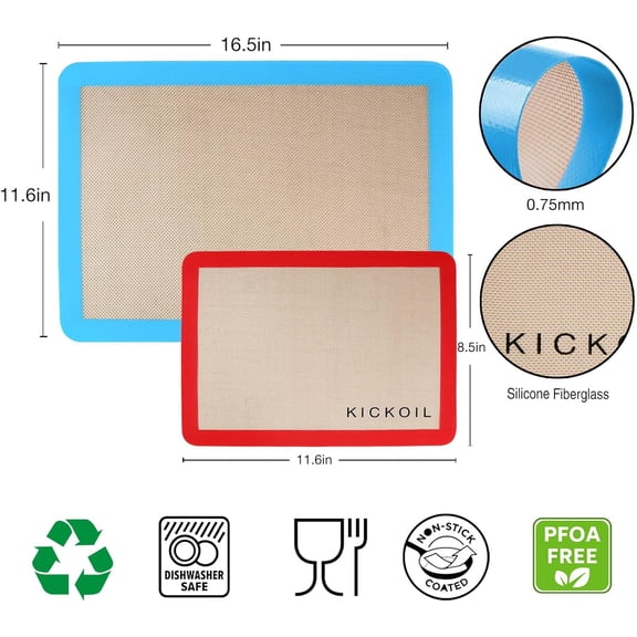 GVDCC-Silicone Baking Mat Large Baking Mat Set of 3-2 Half Sheets 16.5" x 11.6" +1 Quarter Sheet,Reusable Non-Stick Food Safe Bakeware Liners for Cookies, Macarons, Bread/Pastry Keep Oven Pans Clean