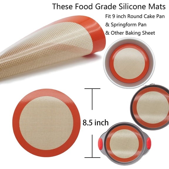 GVDCC-Silicone Baking Mats, 2 PCS Round Silicone Mats for 9 Inch Cake Pan, Non-Stick Reusable Cookie Sheet Liners for Baking Pans for Cake/Bread/Pizza/Macaron/Pastry/Cookie/Bun/Pie