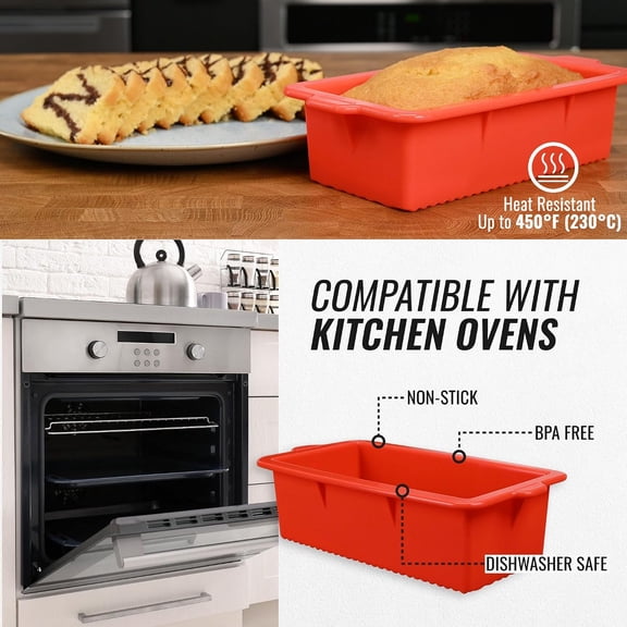 GVDCC-Silicone Kitchen Loaf Pans for Baking, Large Non-Stick Bread Cake Pan for Home Oven, Cooking, Baking, Reheating, PFOA-Free Bakeware Sets, Make Meatloaf Brownie Loaf Cakes and More, BPA Free