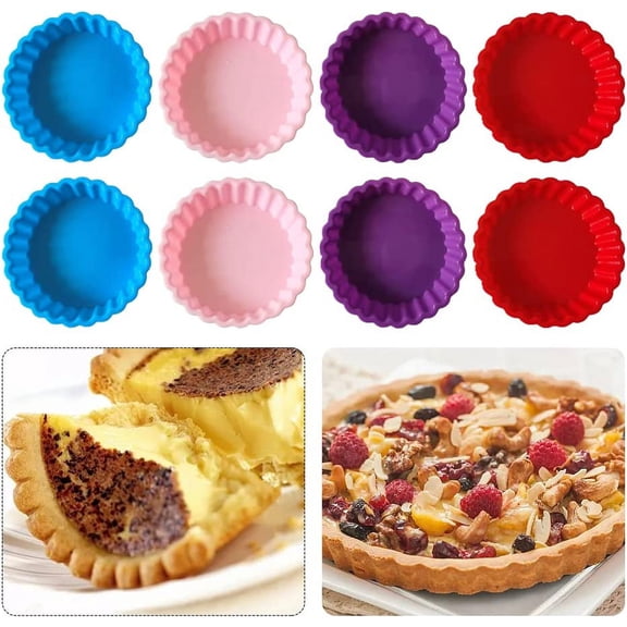 GVDCC-Silicone Quiche Pan,8Pcs Pie Panrouruan Round 4 Inch Tart Mold Non Stick For Cooking Baking.(Random color)