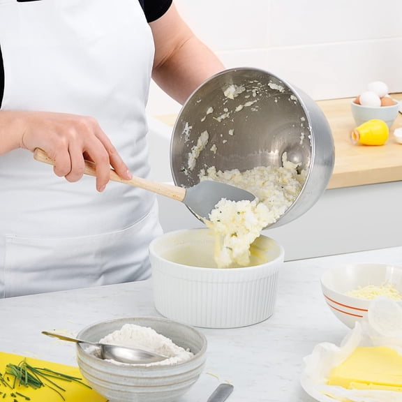 GVDCC-Silicone Spoonula Silicone Spoon Spatula With Wooden Handle for Cooking Mixing Baking, Large Heat Resistant Multifunction Spatula Cooking Spoon Wood Handle Kitchen Utensil Oyster Gray