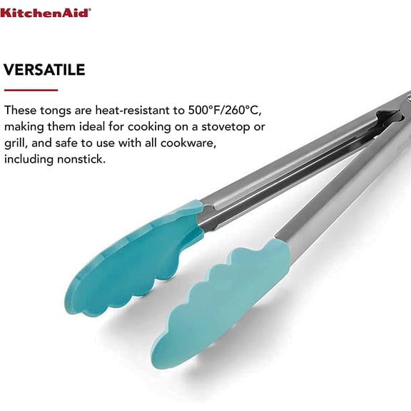 GVDCC-Silicone Tipped Stainless Steel Tongs, 12 Inch, Aqua Sky