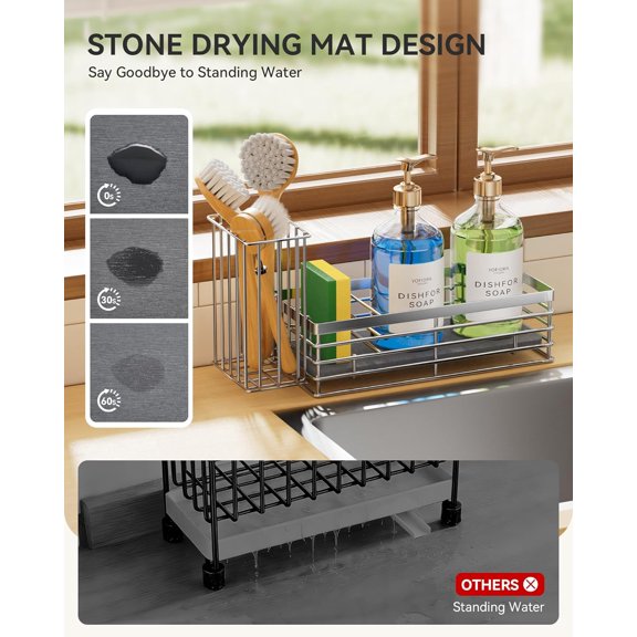 GVDCC-Sink Caddy With Stone Drying Tray, Silver, M
