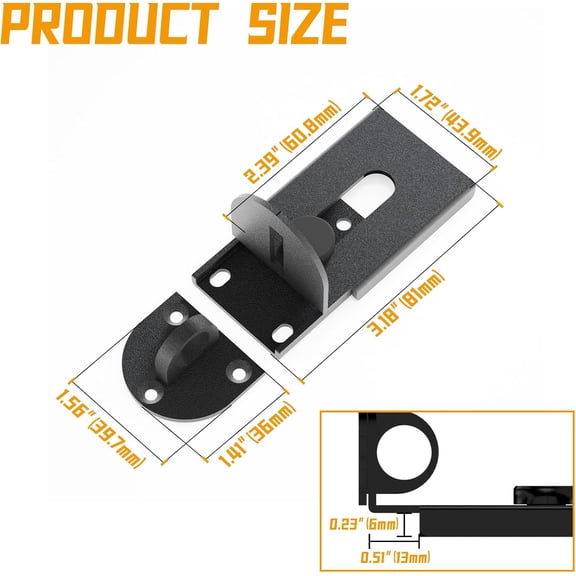 GVDCC-Sliding Door Lock, 90 Degree Door Hasp Latch Lock, Stainless Steel Security Right Angle Padlock with Screws for Push/Sliding/Barn Doors (1PC, Black, Large)