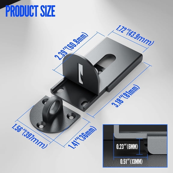 GVDCC-Sliding Door Lock, 90 Degree Door Hasp Latch Lock, Stainless Steel Security Right Angle Padlock with Screws for Push/Sliding/Barn Doors (1PC, Grey, Large)