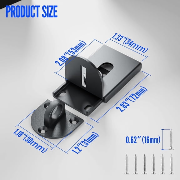 GVDCC-Sliding Door Lock, 90 Degree Door Hasp Latch Lock, Stainless Steel Security Right Angle Padlock with Screws for Push/Sliding/Barn Doors (1PC, Grey, Medium)