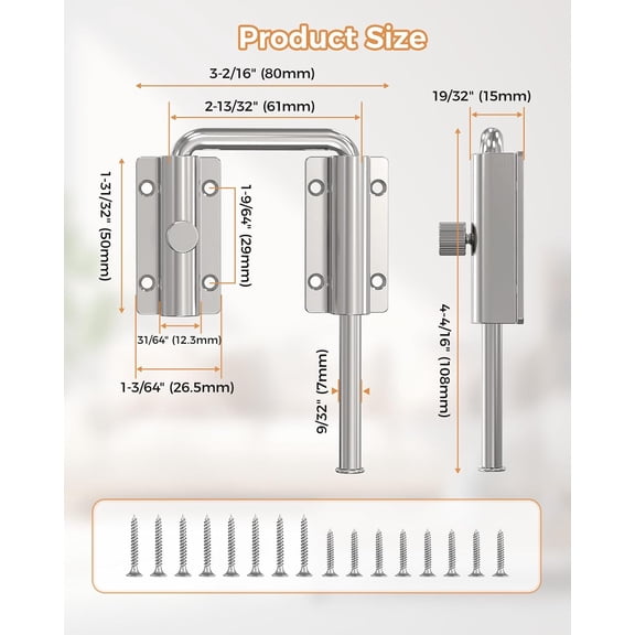 GVDCC-Sliding Door Loop Lock, Multi-Angle Barn Door Lock, Aluminum Alloy, U-Shaped Loop Latch for French/Fences/Windows/Screen/Patio Sliding Doors (Silver-1 PC)