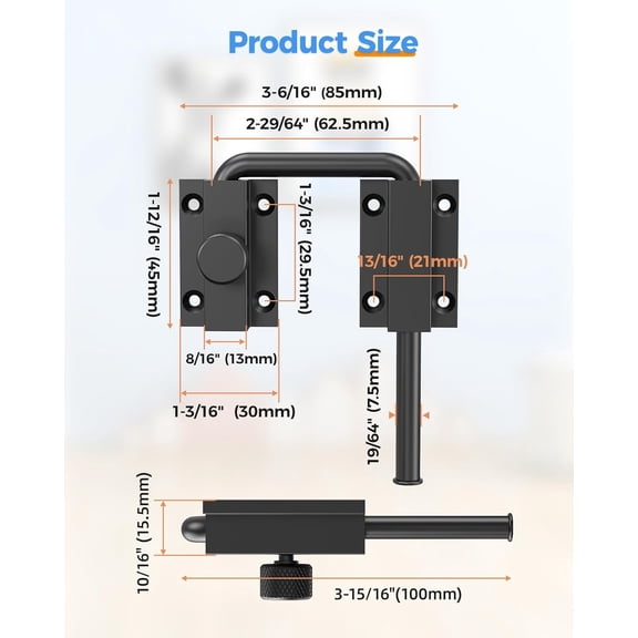 GVDCC-Sliding Door Loop Lock with Rotary Locking, Heavy Duty Aluminum Alloy Doors Lock Latch for Barn Door, Window, Fence, Shed and Gate Latch (Black-2 PCS)