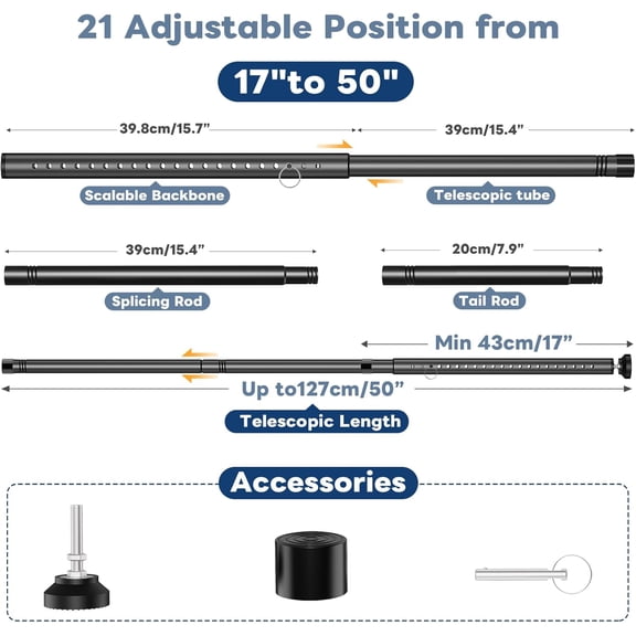 GVDCC-Sliding Door Security Bar, 17-50 Inch Adjustable Heavy Duty Security Bar with Rubber Tips for Sliding Patio Doors, Windows, Home, Apartment & Travel (Black)